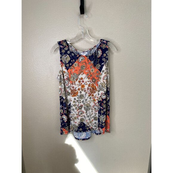 Westport Womens Sleeveless Floral Print Tank Top Multi-Color Lace Back Accent M - Picture 1 of 7